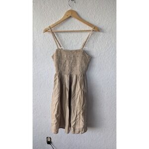 Universal Thread Dress Smocked Sundress Sleeveless Casual Khaki Summer